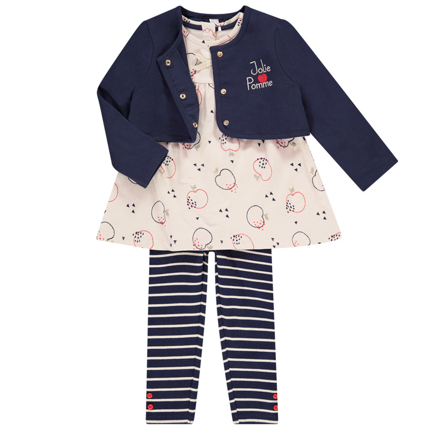 Ensemble 3 pièces tunique imprimé pommes + boléro + caleçon pour bébé fille 
