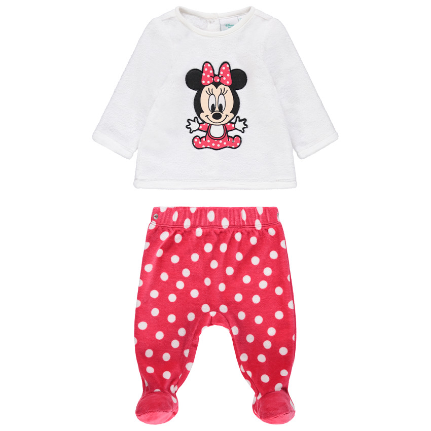 Pyjama en velours broderie Minnie Disney à pois pour bébé fille 