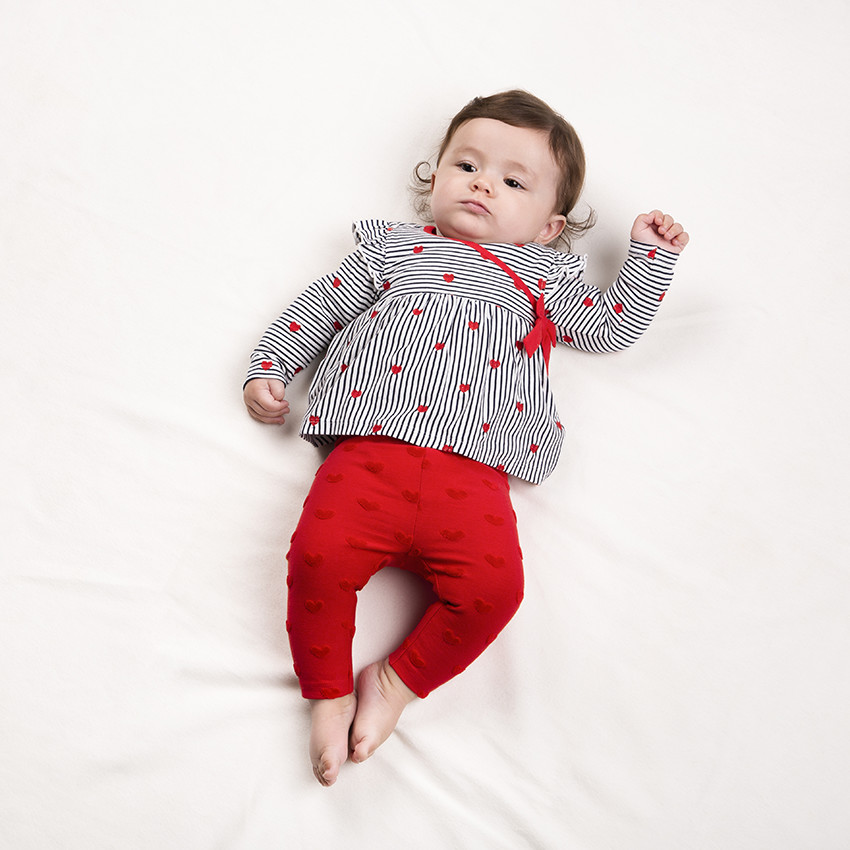 Ensemble bi-matière legging et tunique imprimé coeurs 