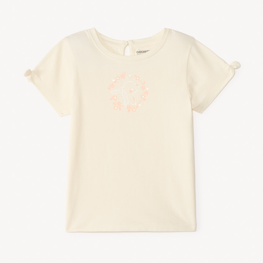 T-shirt manches courtes uni print lapin pour bébé fille 