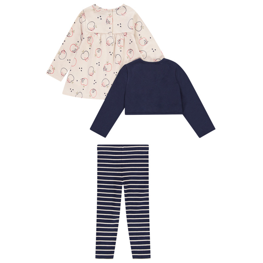 Ensemble 3 pièces tunique imprimé pommes + boléro + caleçon pour bébé fille 
