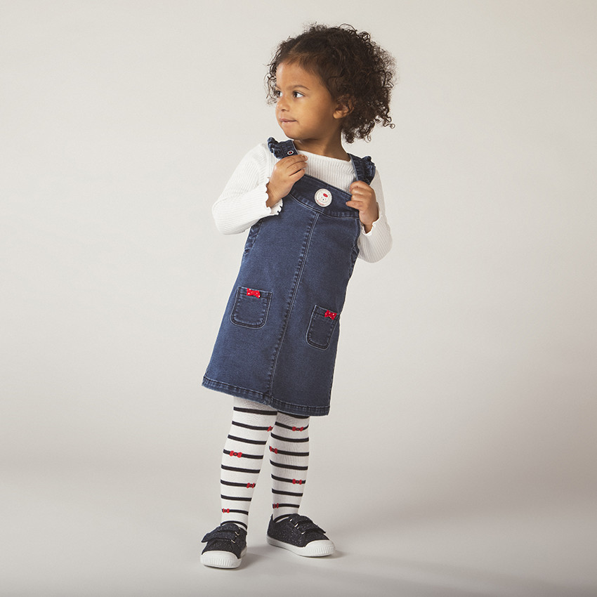 Robe salopette en jean avec bretelles volantées pour bébé fille 