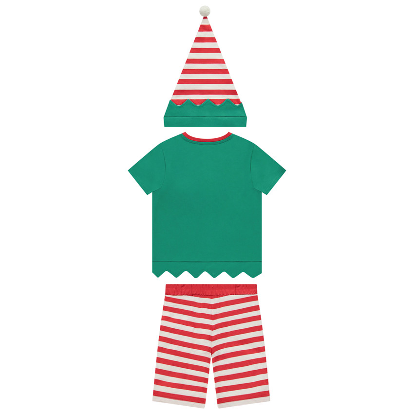 Set 2 pièces lutin de Noël t-shirt + short avec bonnet pour garçon 
