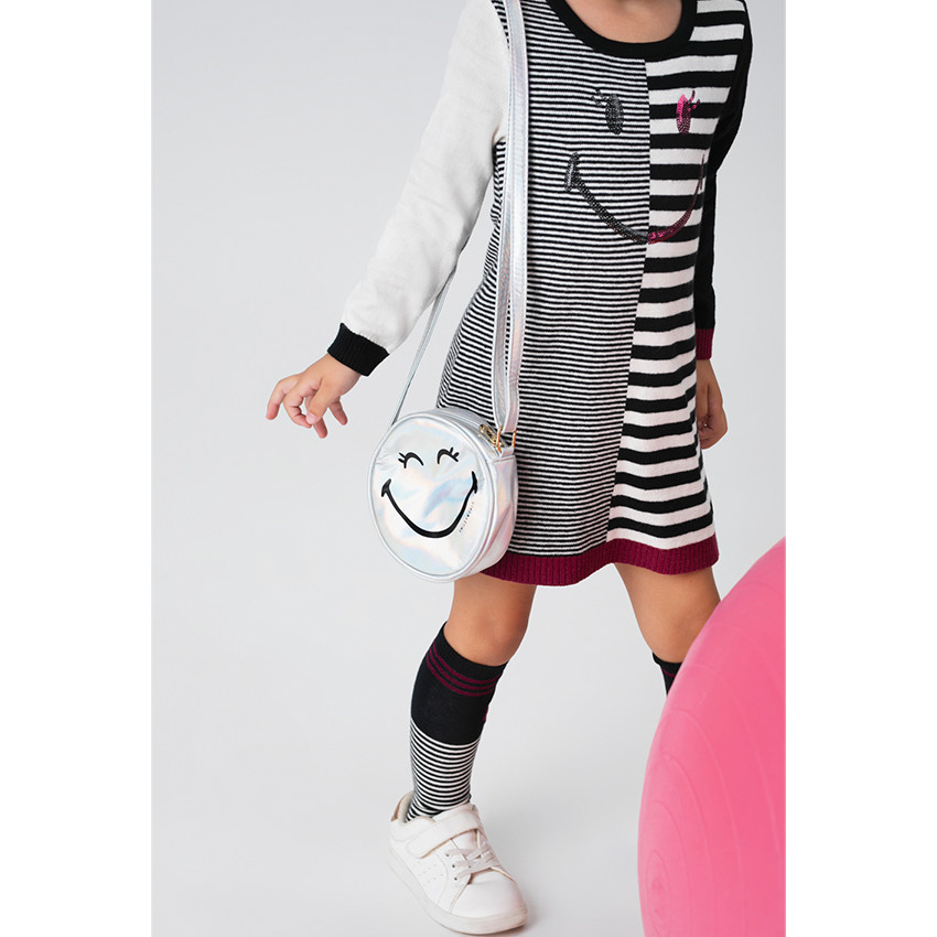 Robe en tricot avec rayures en jacquard et Smiley en sequins Orchestra