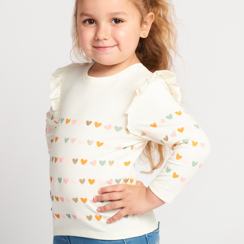 T-shirt manches longues imprimé cœurs pour bébé fille