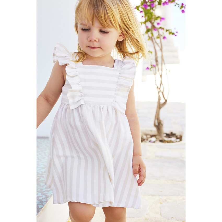 Robe manches courtes volantées à rayures pour bébé fille 