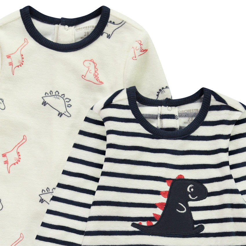 Lot de 2 dors-biens dino en velours pour bébé garçon avec ouvertures différentes selon l'âge 