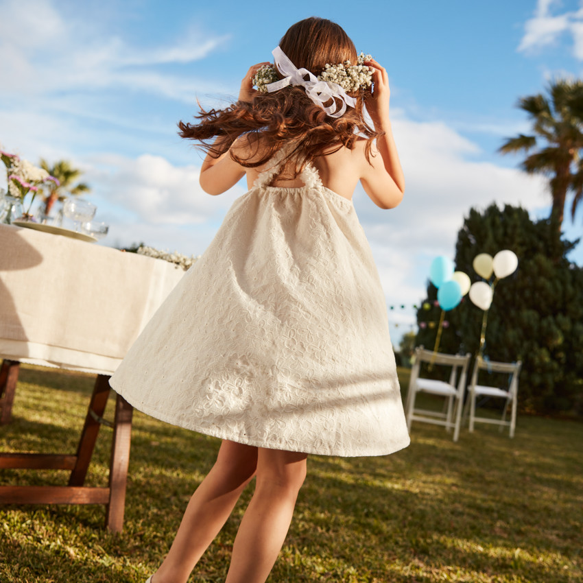Robe à bretelles en broderie anglaise pour fille 