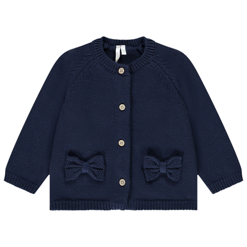Gilet en tricot avec noeuds pour bebe fille Bleu marine