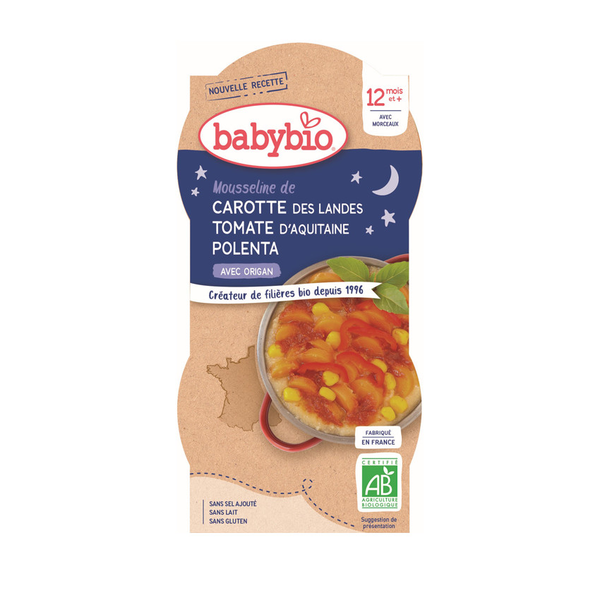 Bols de Mousseline de Carotte avec Tomate, Polenta et Origan 2x200g 