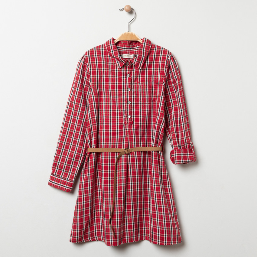 Robe manches longues a carreaux et ceinture pour enfant fille Orchestra
