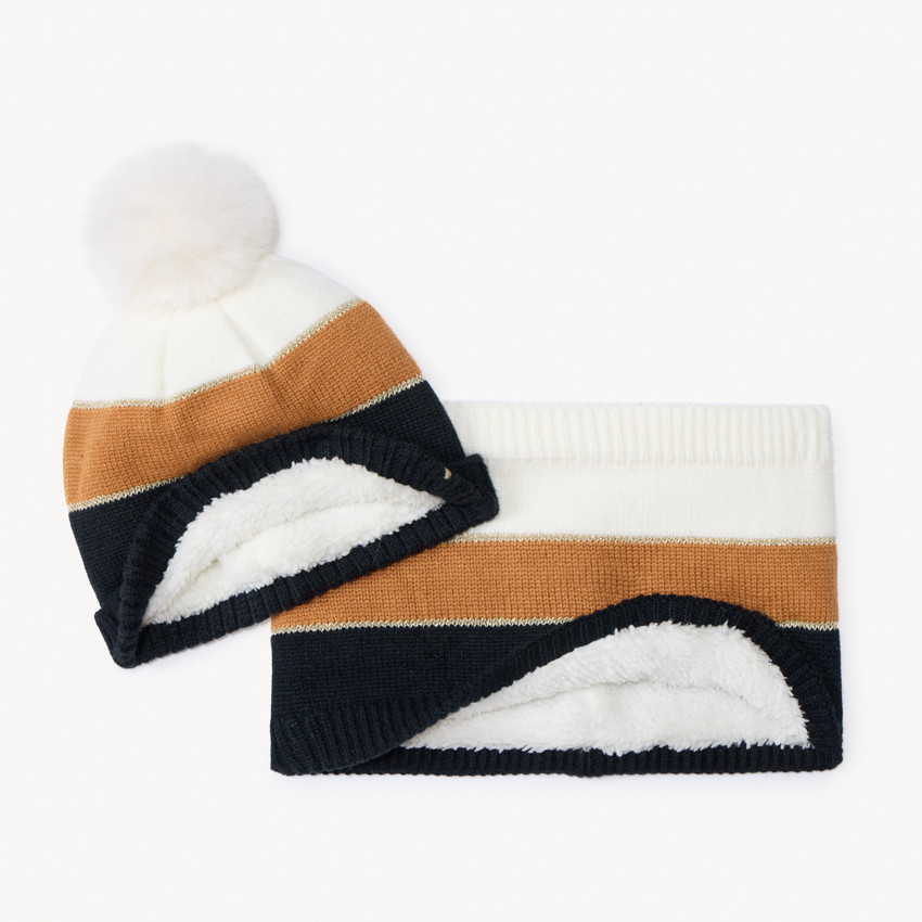 Set bonnet + snood en tricot colorblock pour fille  