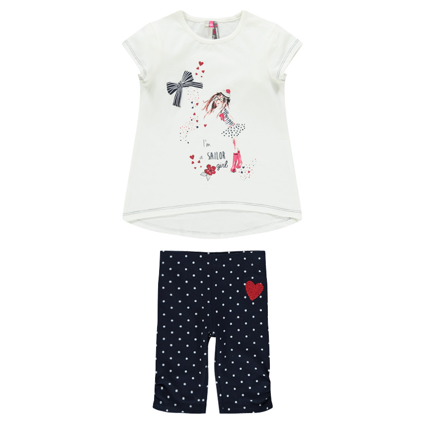 Ensemble de plage tee-shirt printé et cycliste à pois 
