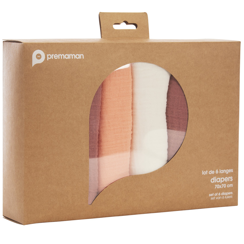 Lot de 6 langes en coton 70 x 70 cm - Rose (Prémaman) - Image 2