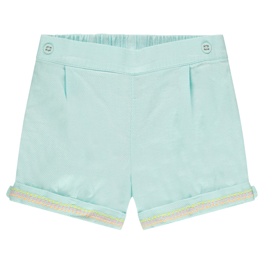 Short en coton fantaisie avec frise brodée sur les revers 