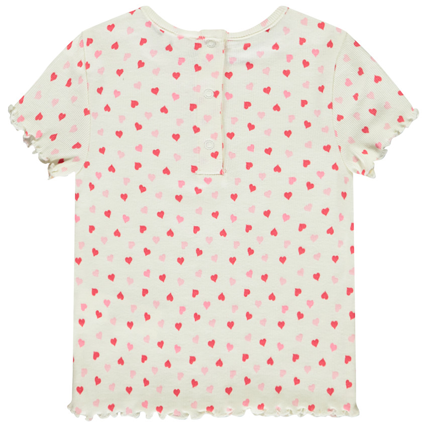 T-shirt manches courtes côtelé imprimé cœurs pour bébé fille 