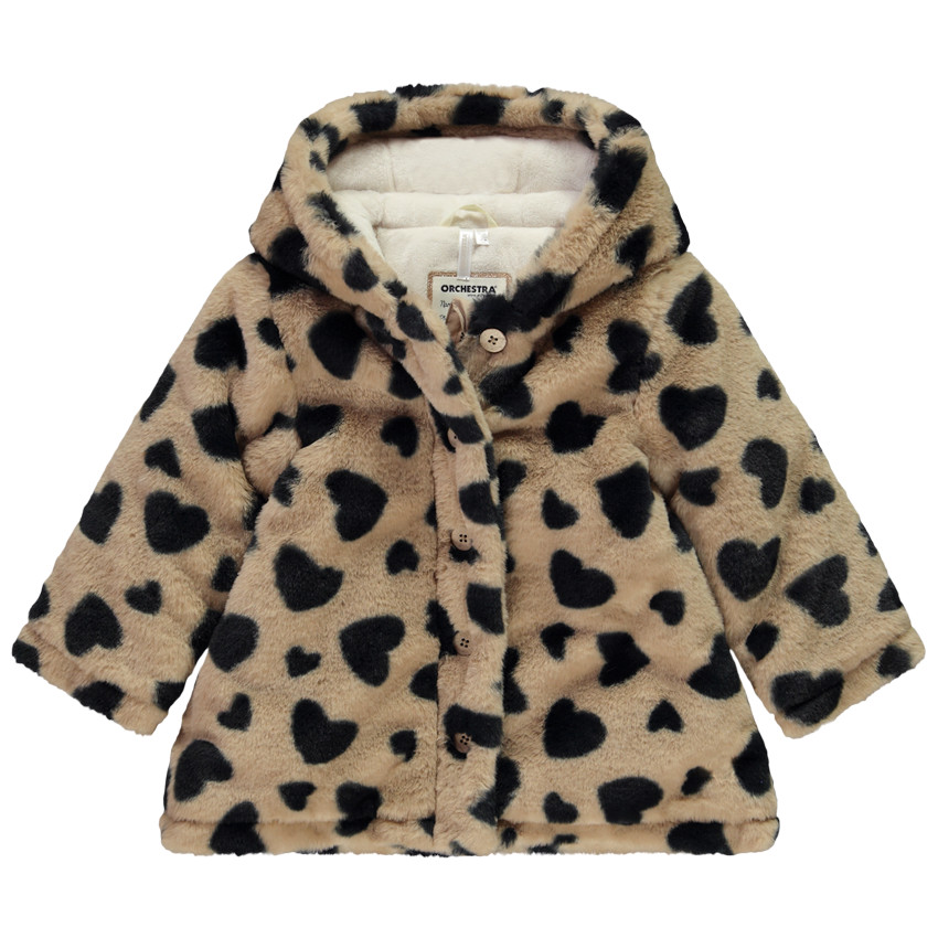 Manteau fantaisie imprime c ur fausse fourrure pour bebe fille Orchestra