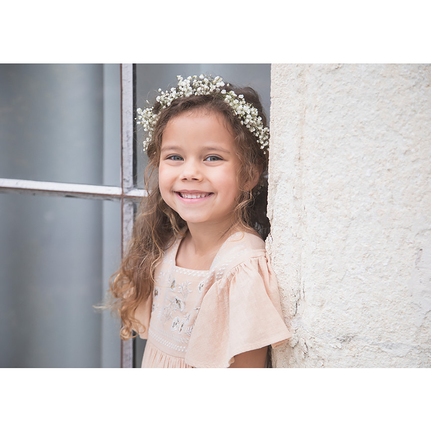 Robe de cérémonie manches courtes volantées et broderies pour fille 