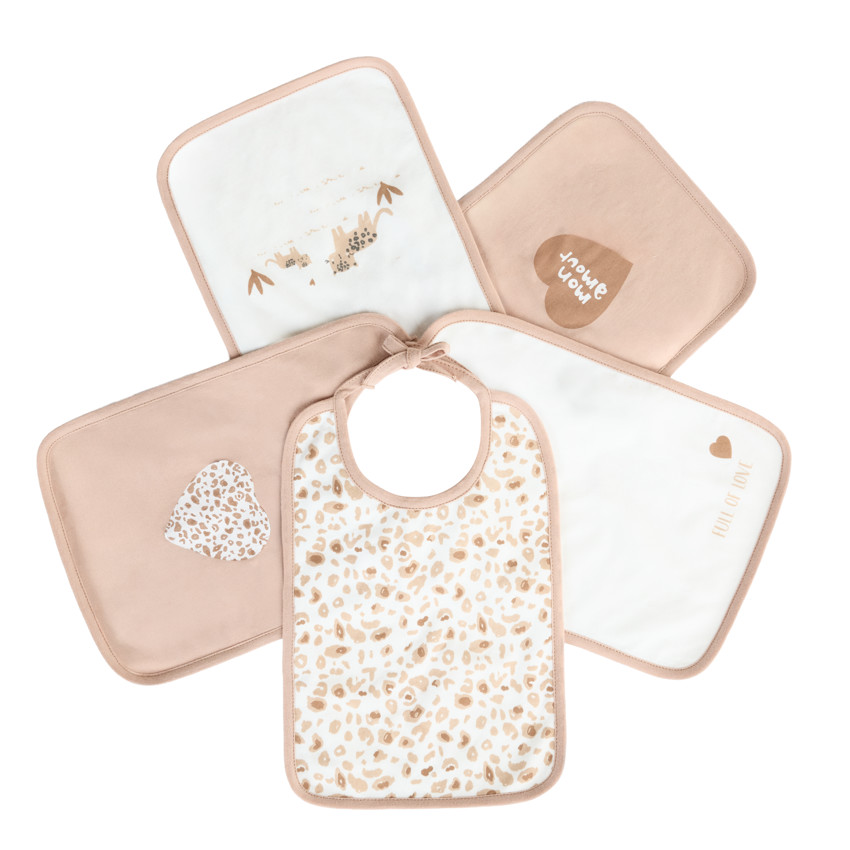 Lot de 5 bavoirs léopard