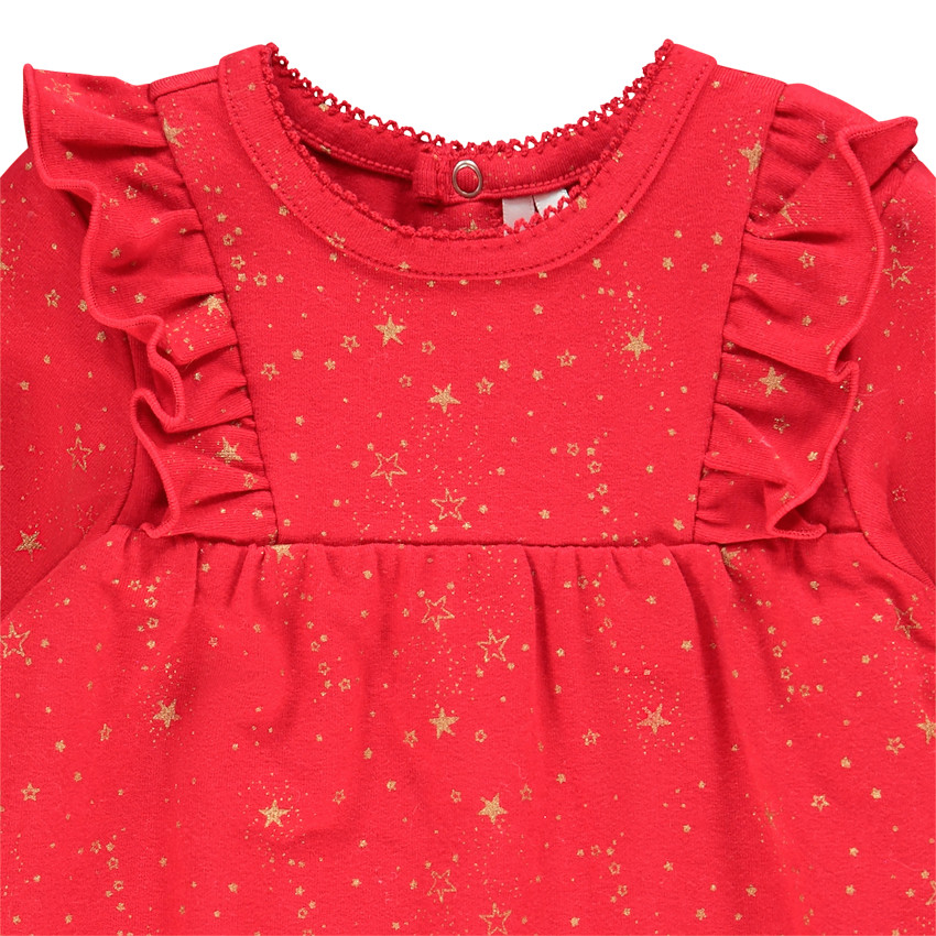 Tunique manches longues rouge à étoiles dorées pour bébé fille 