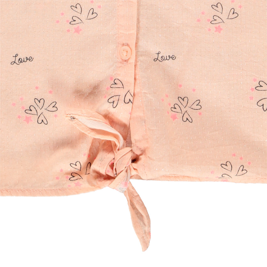 Chemise manches longues rose imprimée à nouer pour enfant fille 