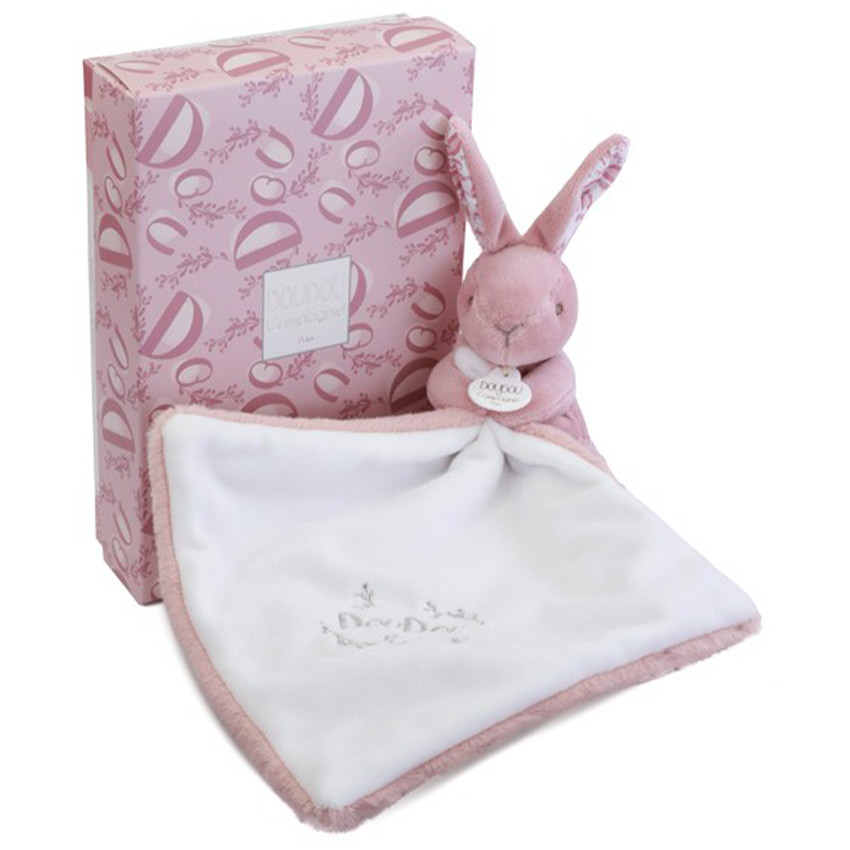 Doudou Lapin mouchoir 10cm Rose 
