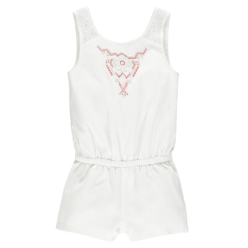 Combishort sans manches en voile de coton et print jacquard 