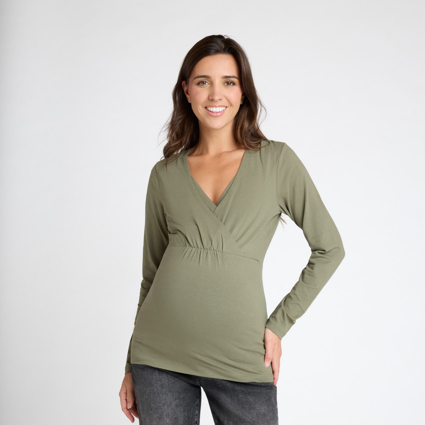 T-shirt manches longues de grossesse et d'allaitement à col croisé