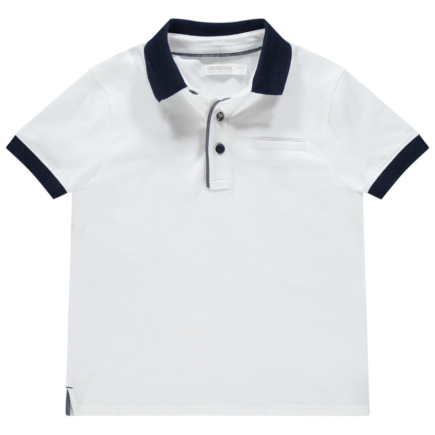 Polo manches courtes uni à détails en chambray 