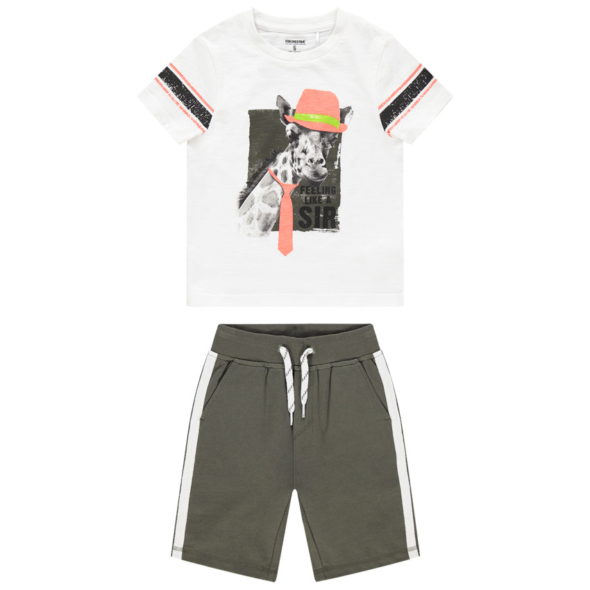 Ensemble avec t-shirt print girafe et bermuda à bandes 