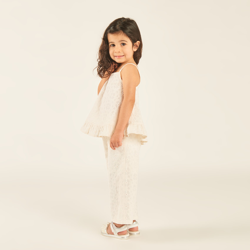 Ensemble 2 pièces débardeur + pantalon en broderie anglaise ajourée pour bébé fille 