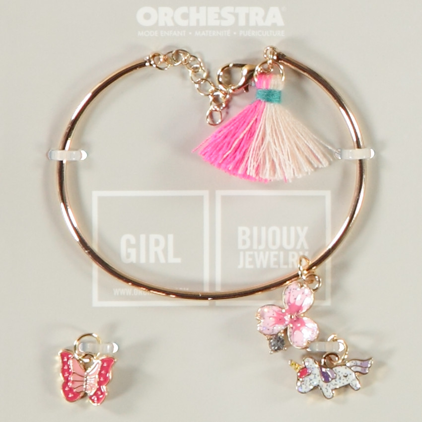 Set bracelet + 3 charms pailletés pour fille 