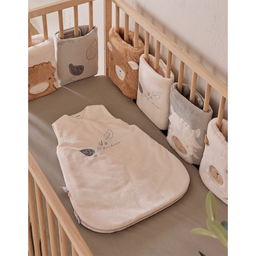 Gigoteuse veloudoux 50cm sans manches Brodée Ecru 