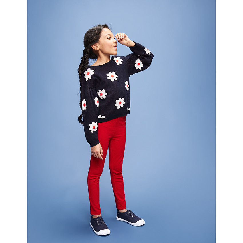 Pull en tricot imprimé fleurs en jacquard pour fille 