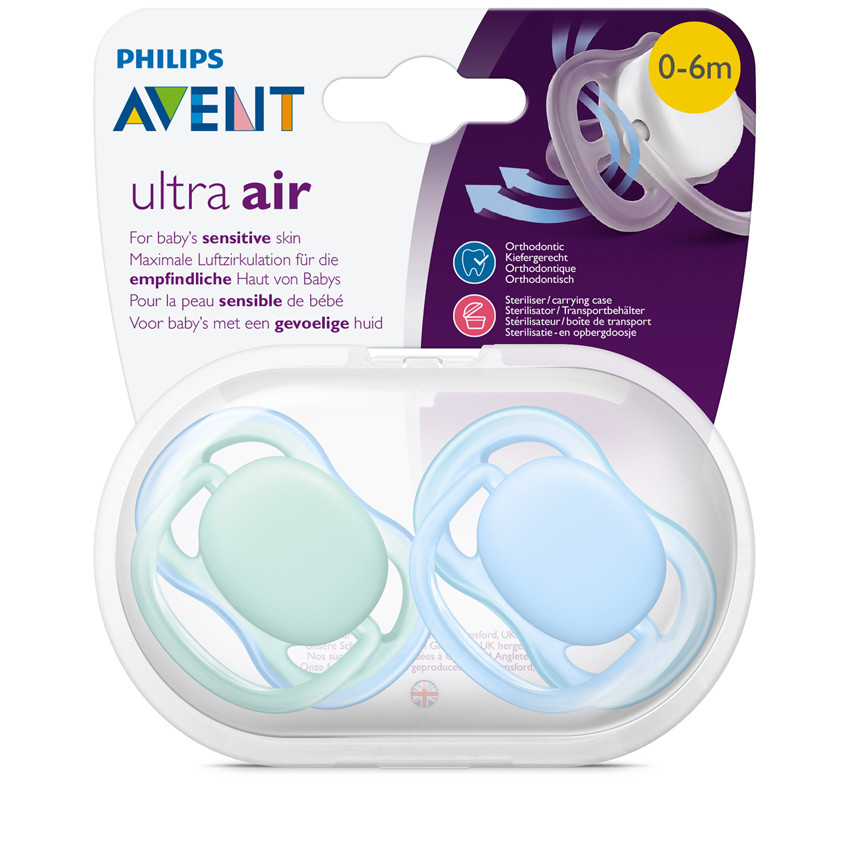 Lot de 2 sucettes en silicone légères et respirantes - 0-6 mois 