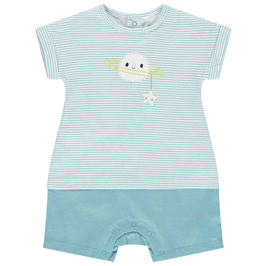 Combinaison courte à rayures en coton bio print planète  