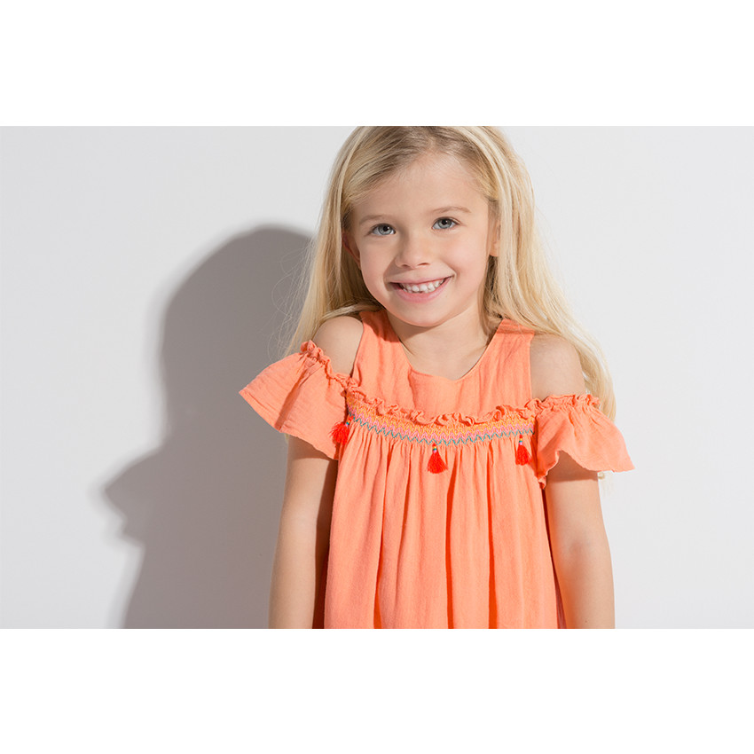 Robe en crêpe de coton à épaules ajourées 