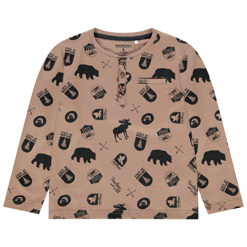 T-shirt manches longues imprimé à col boutonné pour enfant garçon 