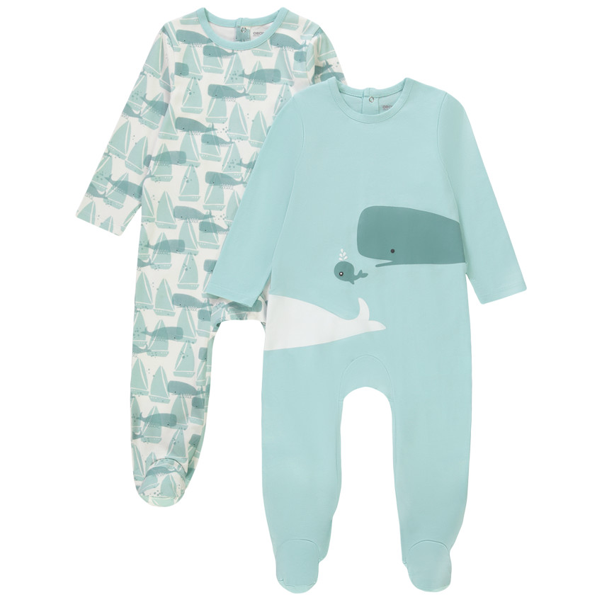 Lot de 2 dors-bien en jersey imprimé baleines pour bébé garçon