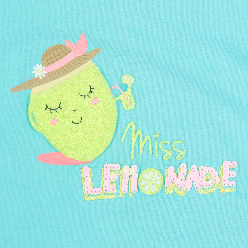 T-shirt manches courtes volantées print citron pailleté pour fille  