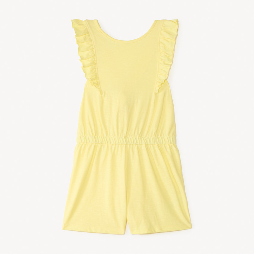 Combinaison unie en slub à bretelles volantées pour fille 