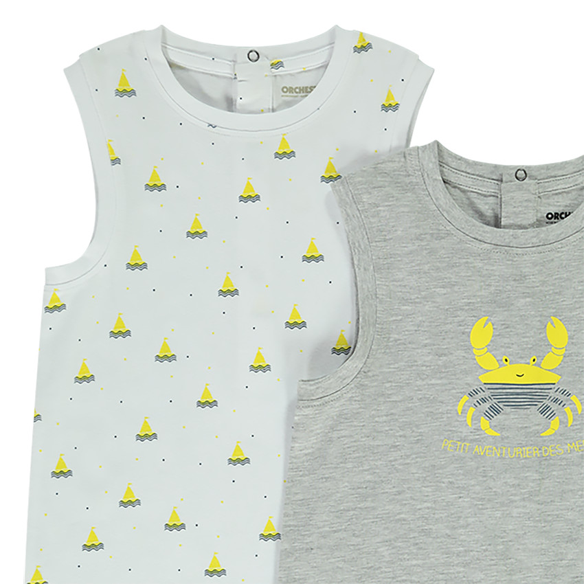 Lot de 4 combinaisons courtes imprimé crabe/voilier/baleine pour bébé garçon 