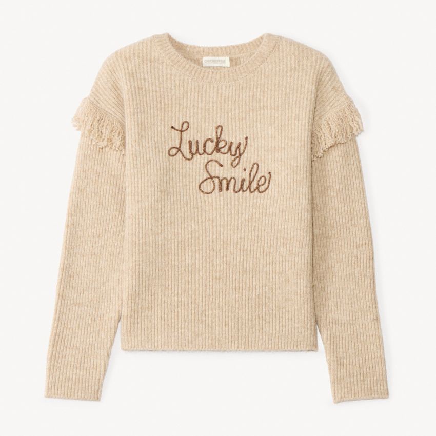 Pull en tricot côtelé à franges et cording pour fille 