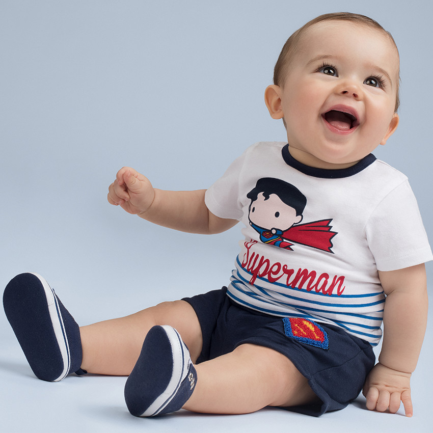 Ensemble en jersey avec tee-shirt print Warner/Chibi Superman et bermuda uni 