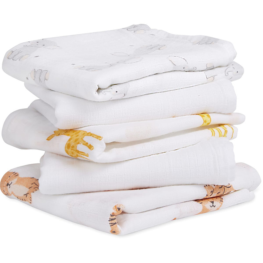 Lot de 5 langes mousseline 60x60 cm - Safari Babies 