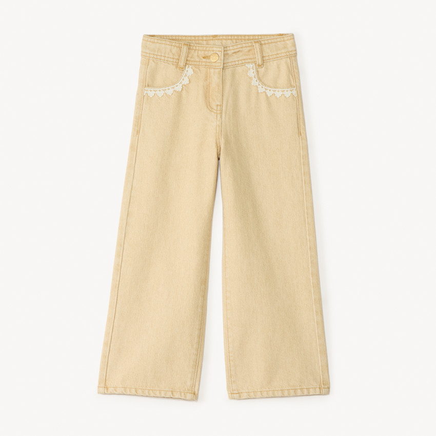 Jean large uni avec poches fantaisie pour fille