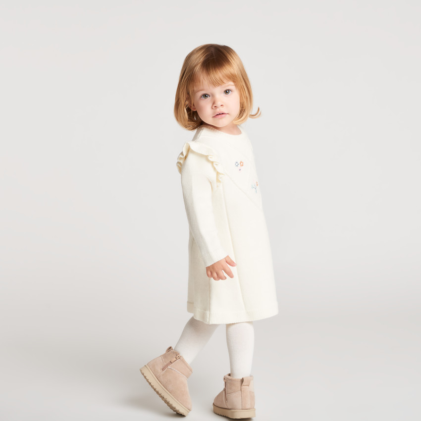 Robe tricot bébé fille broderies fleuries 