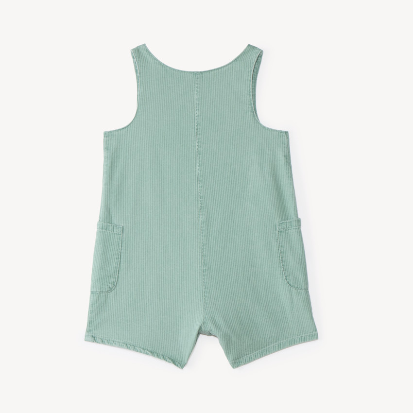 Salopette courte bébé fille en toile à broderie fleurie 