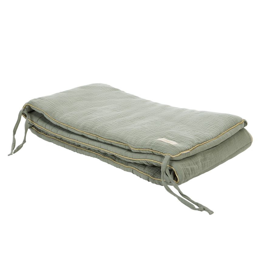 Tour de lit 3 pans en gaze de coton vert 