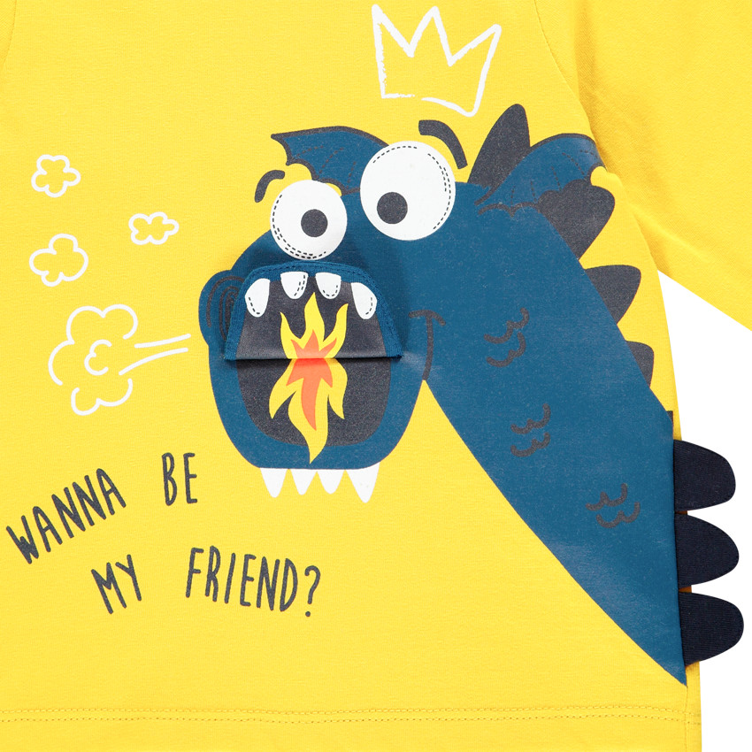 T-shirt manches longues en coton print dragon ludique 